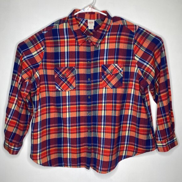 Mossimo Western Plaid Sz 2 Button-up Shirt Long Sleeve Blue Red - Picture 1 of 5